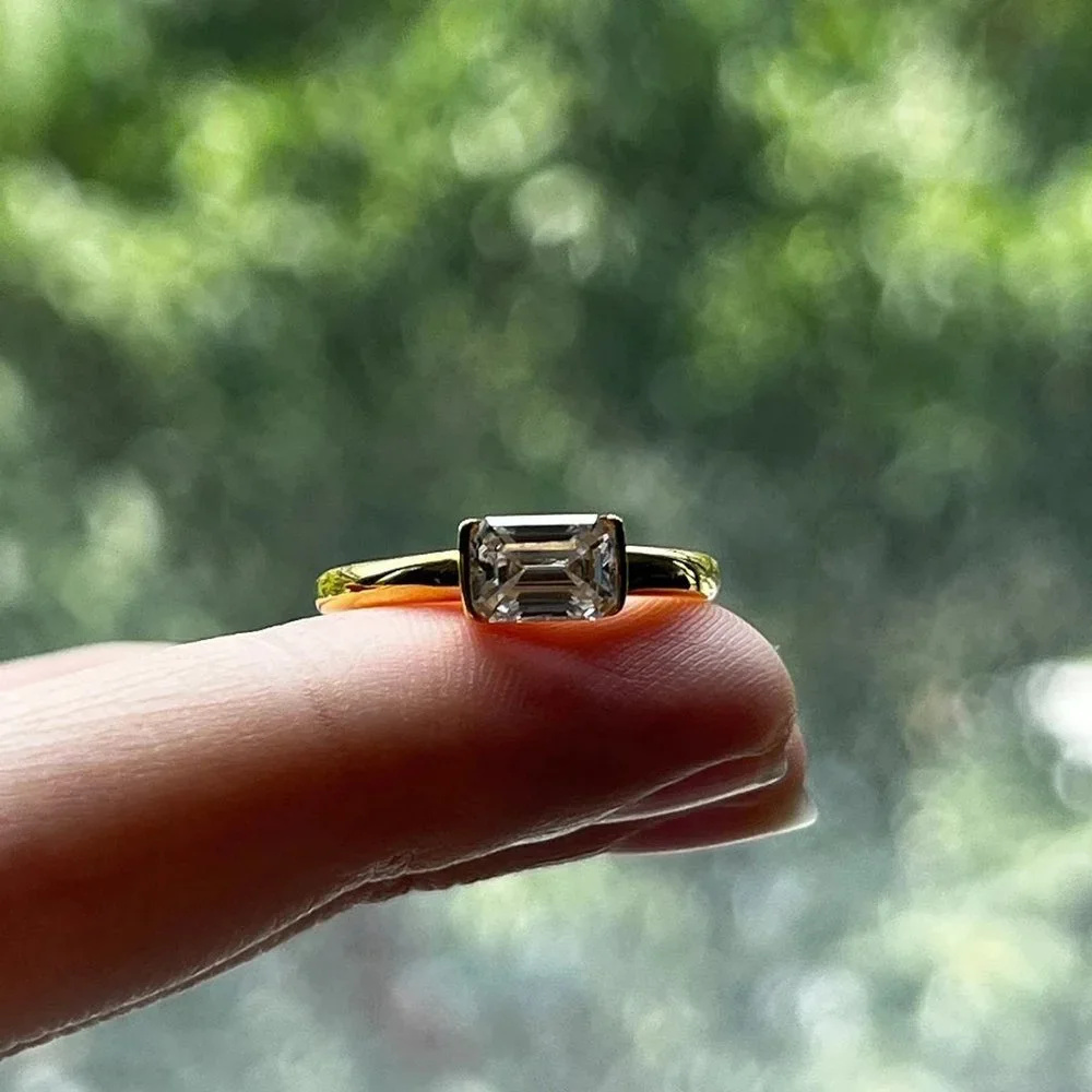 #Certified 1ct. t.w. Moissanite Diamond Emerald Cut Engagement Ring NEW